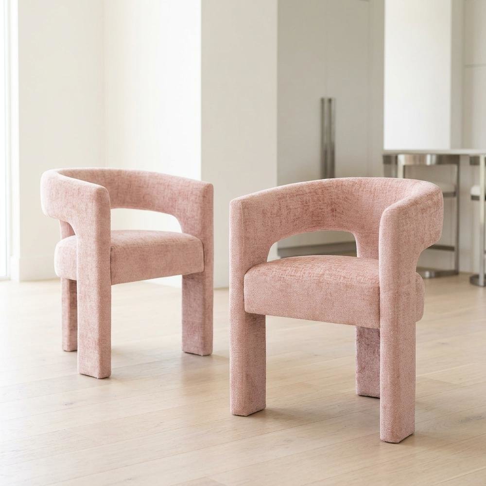 Jacquard Modern Accent Armchair, Sculptural Frame, Pink, Set of 2. Picture 2