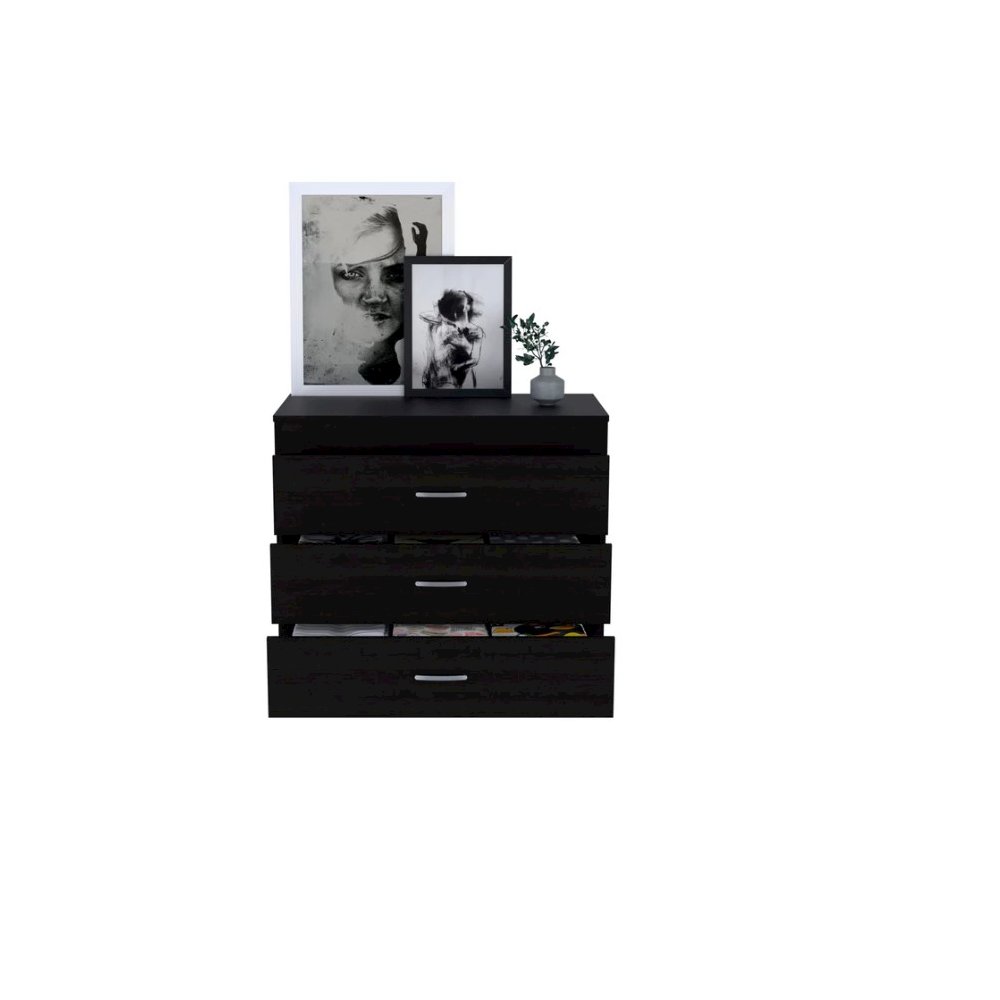 Melia Three Drawer Dresser Black MDF. Picture 3