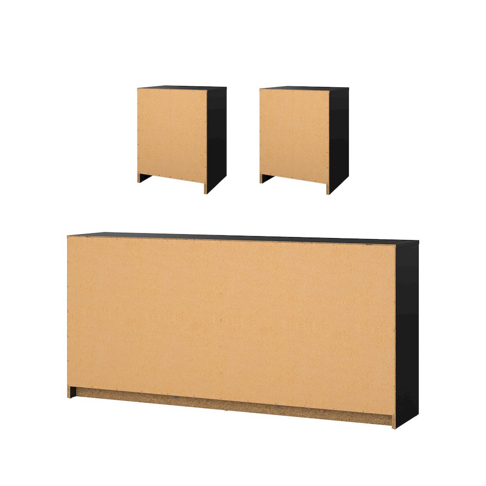 3-Piece Bedroom Set - 6 Drawer Double Dresser And Nightstand Set Of 2. Picture 5
