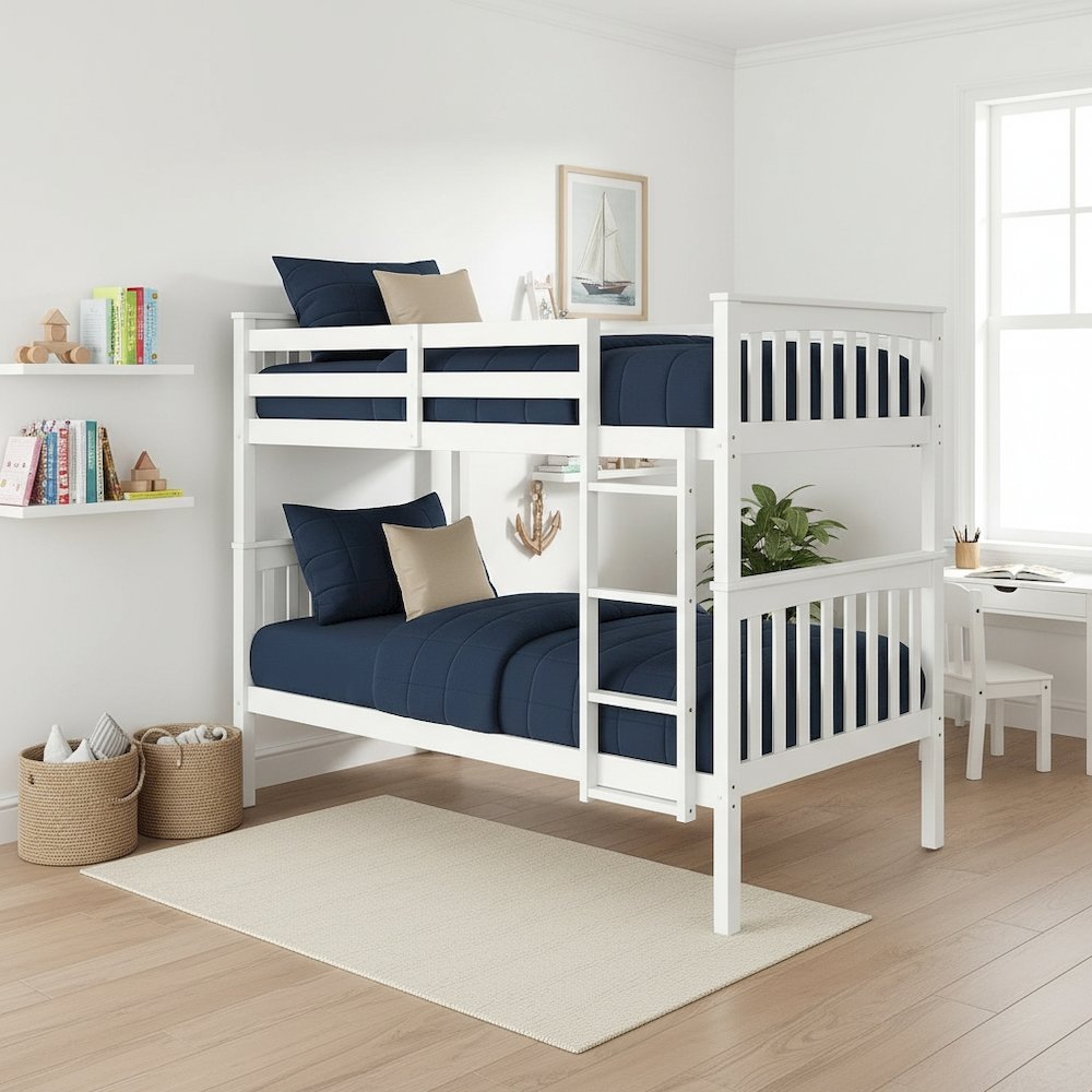 BR Twin Over Twin Bunk Bed White. Picture 2