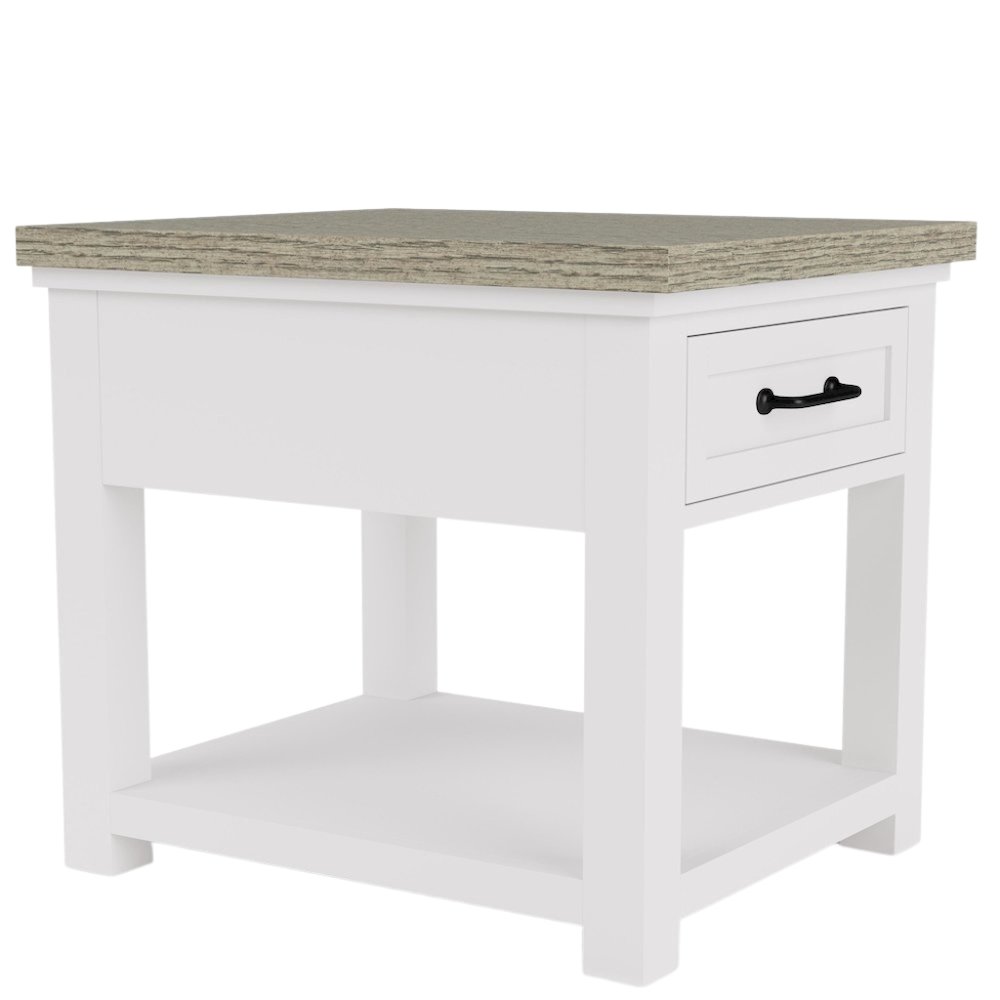 Beige Farmhouse End Table Living Room Sofa Side Table Wood Furniture. Picture 1