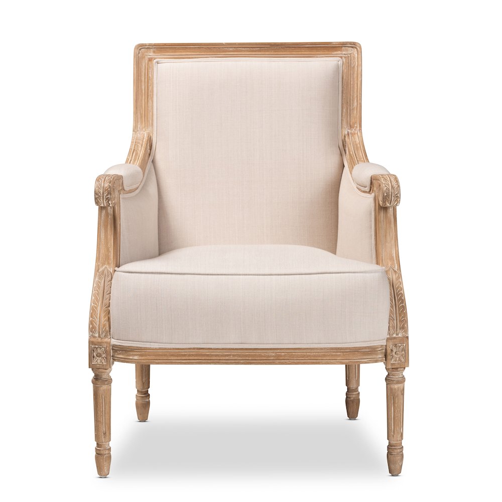 Baxton Studio Chavanon Wood & Light Beige Linen Traditional French Accent Chair. Picture 2