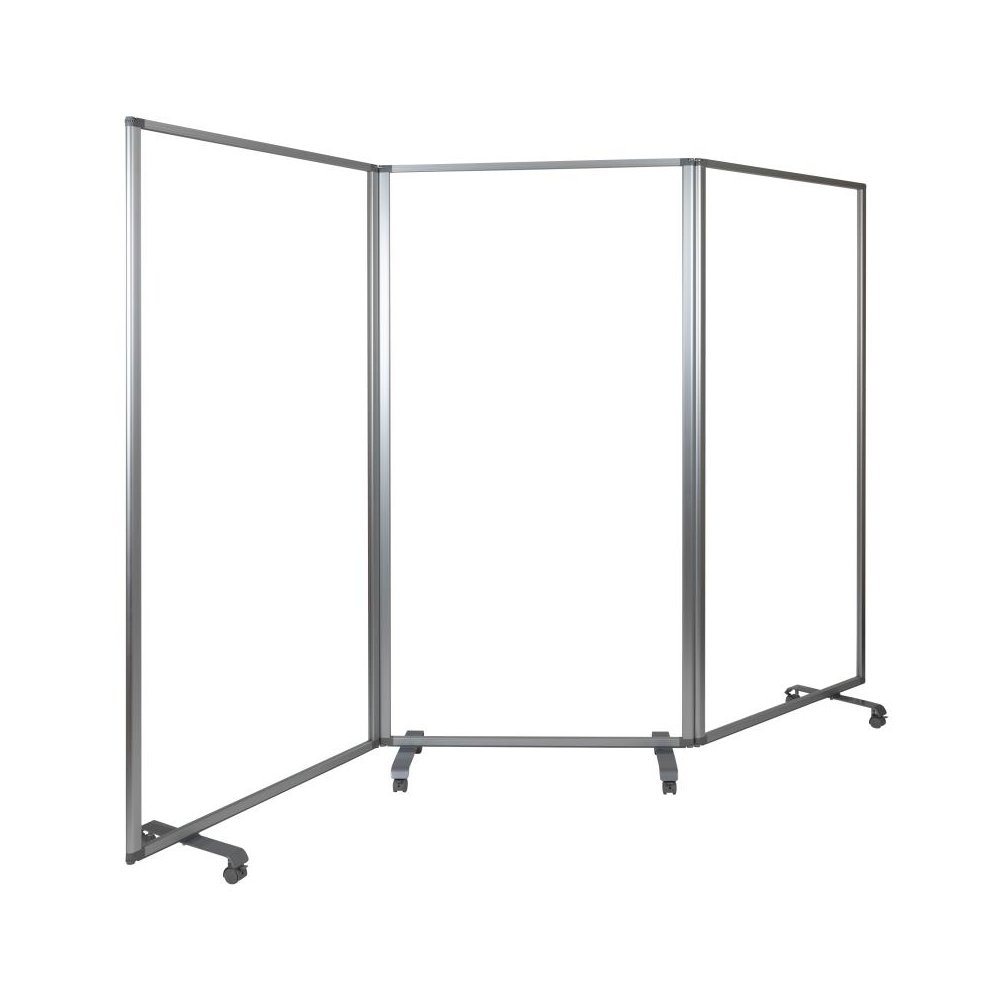 Transparent Acrylic Mobile Partition with Lockable Casters, 72"H x 36"L (3 Sections Included). Picture 1