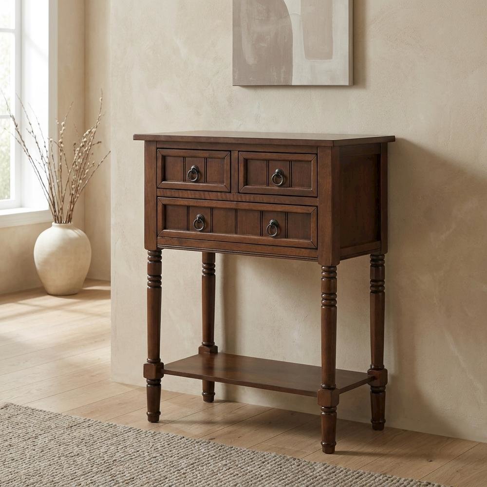 Entryway Hall Table, Espresso, 3 Drawers, 2 Shelves. Picture 3