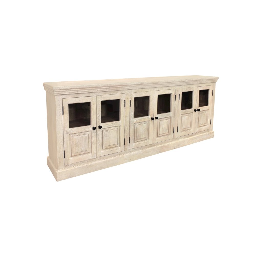 Tropez 6-Door Sideboard with Glass Panels in Distressed White. Picture 2