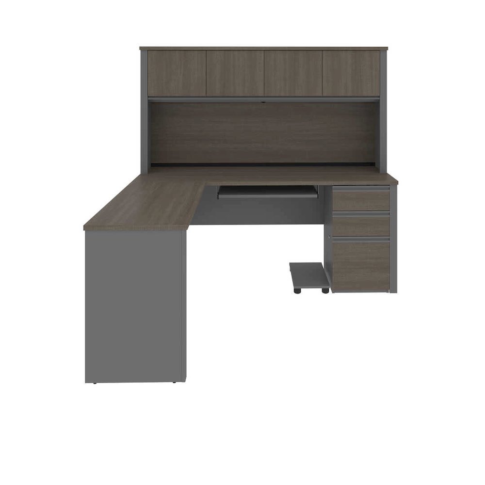 72W L-Shaped Desk with Pedestal and Hutch. Picture 2