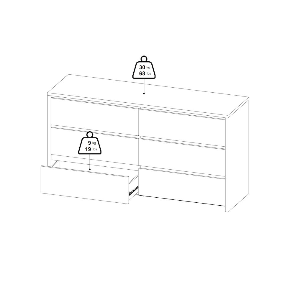 Next 6 Drawer Double Dresser, Jackson Hickory/White High Gloss. Picture 13