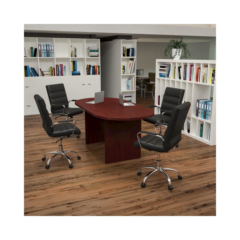 5 Piece Mahogany Oval Conference Table Set with 4 Black and Chrome LeatherSoft Executive Chairs. Picture 2