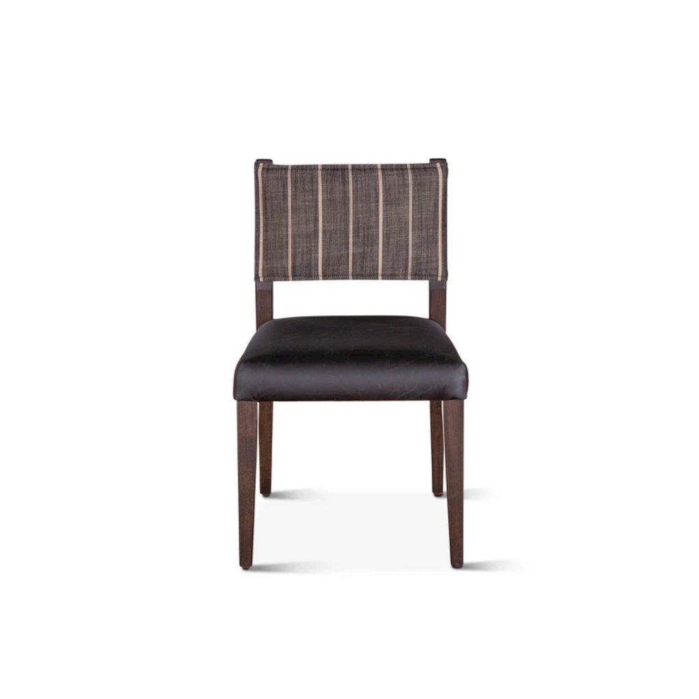 Lila Dining Chair in Black Leather and Linen. Picture 4