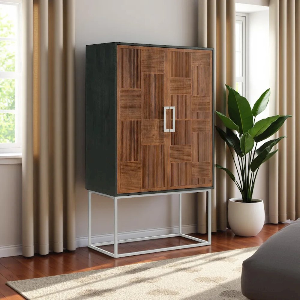 Wine Cabinet with Storage, Bar Cabinet, Mini Bar, Walnut & Black Design. Picture 2