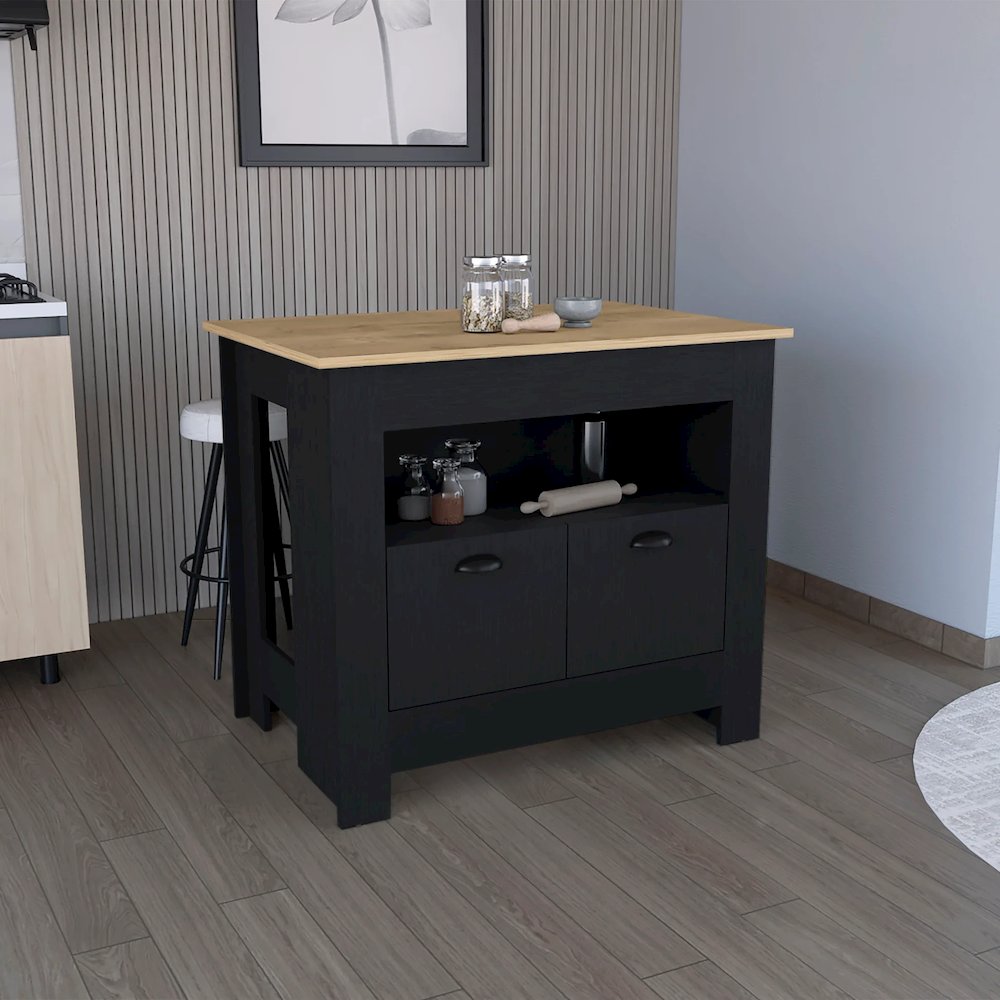 Arlet Kitchen Island Black/Macadamia MDF. Picture 4