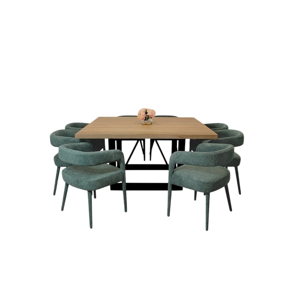 9-Piece Dining Set 8 Galway Chairs in Teal Linen Sturdy Metal Frame. Picture 1