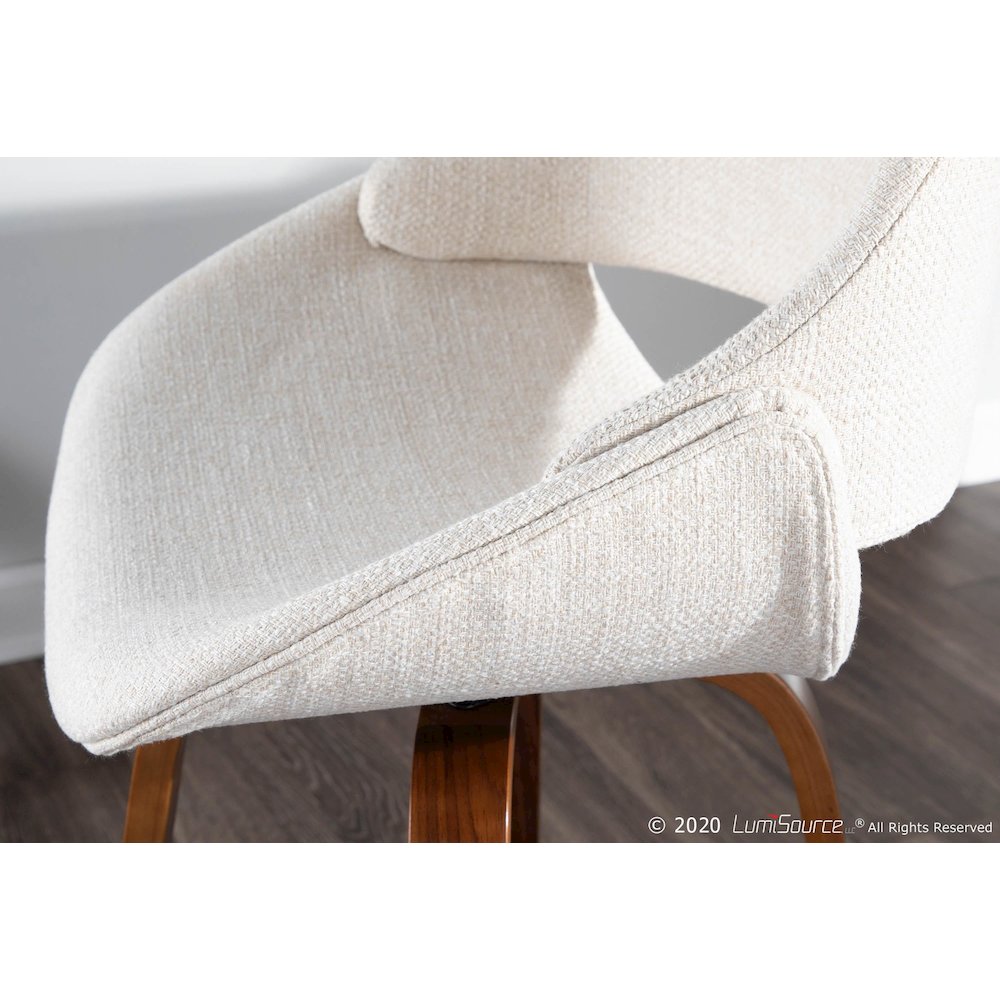 Walnut Wood, Cream Fabric, Black Metal Fabrico Counter Stool - Set of 2. Picture 10