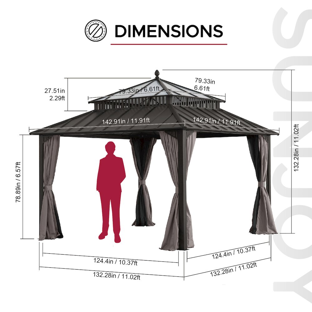 12 ft. x 12 ft. Kingston Extra-Tall, Wide Hardtop Gazebo. Picture 7