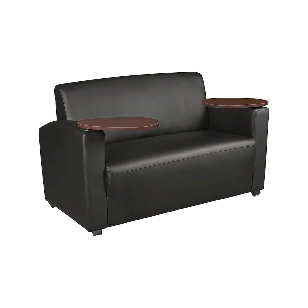 Supernova Tablet Arm Loveseat- Black/Java. Picture 1