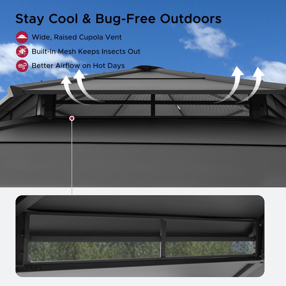 10 ft. x 12 ft. Heavy-Duty Steel Hardtop Gazebo with Mosquito Netting. Picture 3