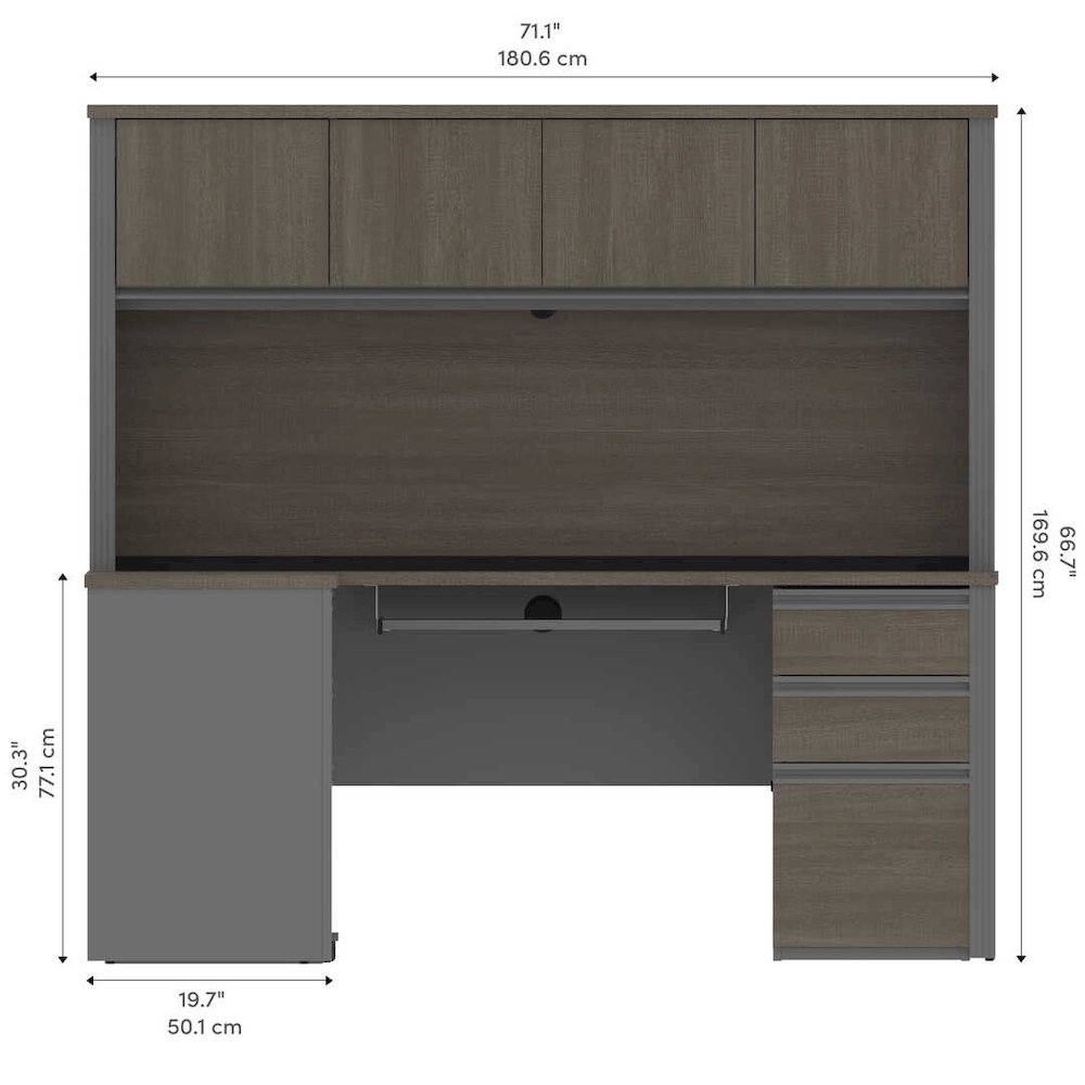 Modern L-Shaped Office Desk with Two Pedestals and Hutch. Picture 6