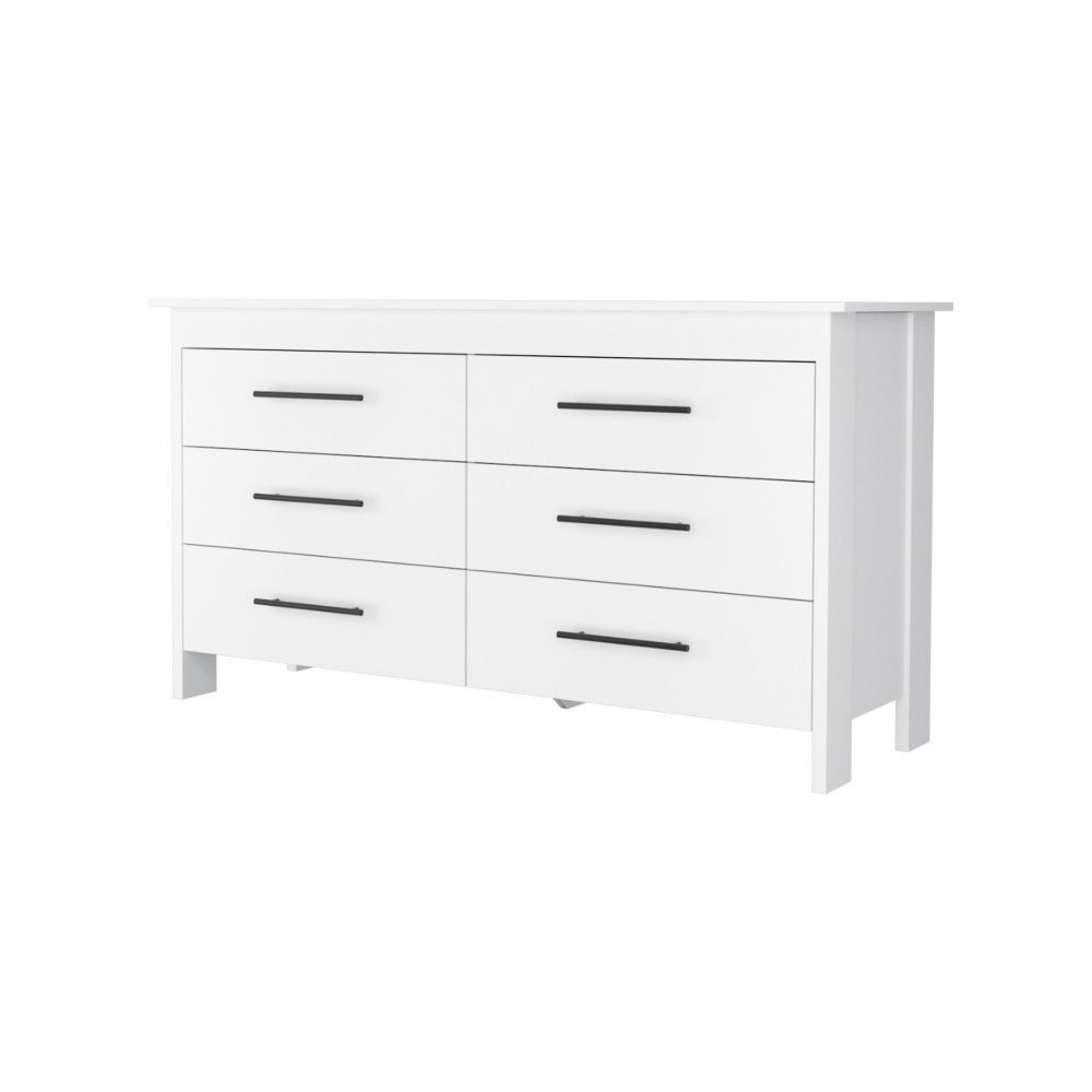 HMS 6 Drawer Double Dresser White MDF. Picture 2