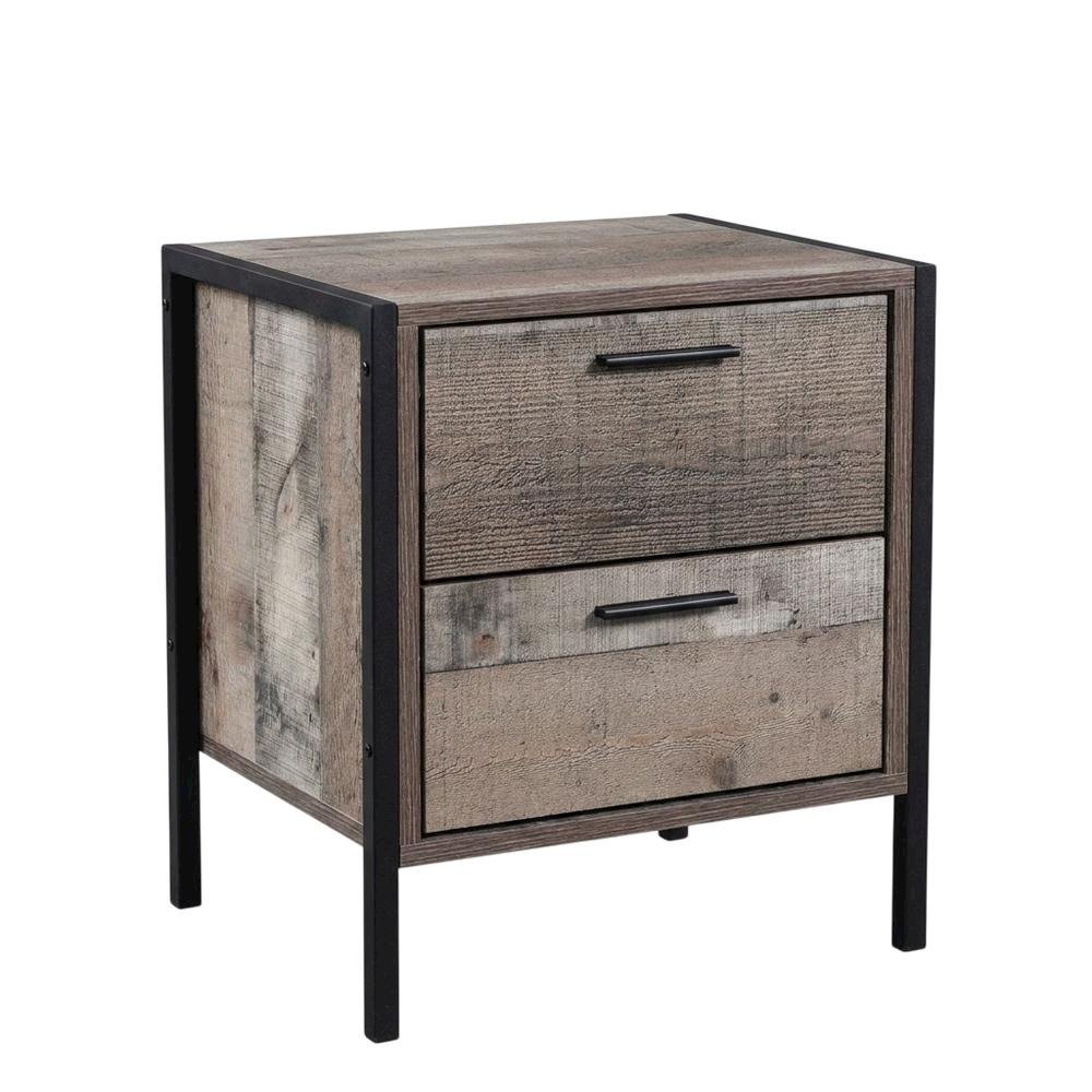 Two Drawer Night Stand with Metal Frame and Legs. Picture 1