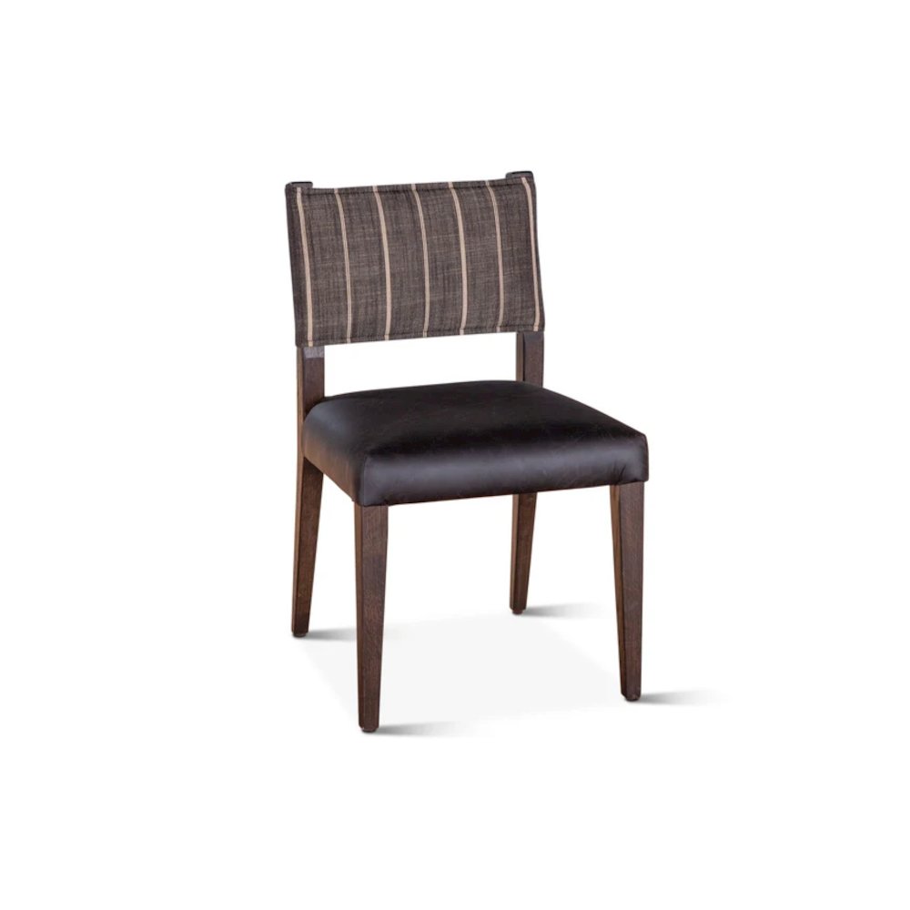 Lila Dining Chair in Black Leather and Linen. Picture 1
