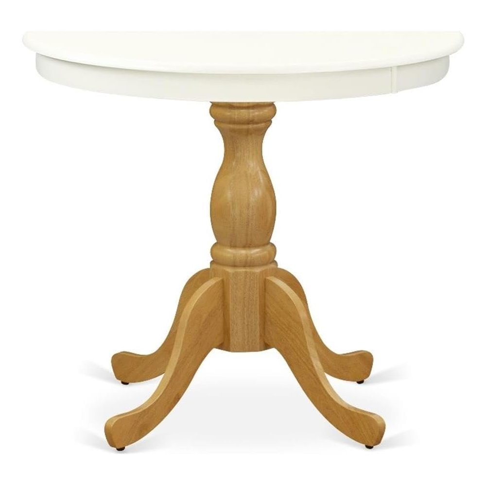 East West Furniture Wood Dining Table - Linen White Table Top and Oak Pedestal Leg Finish. Picture 1