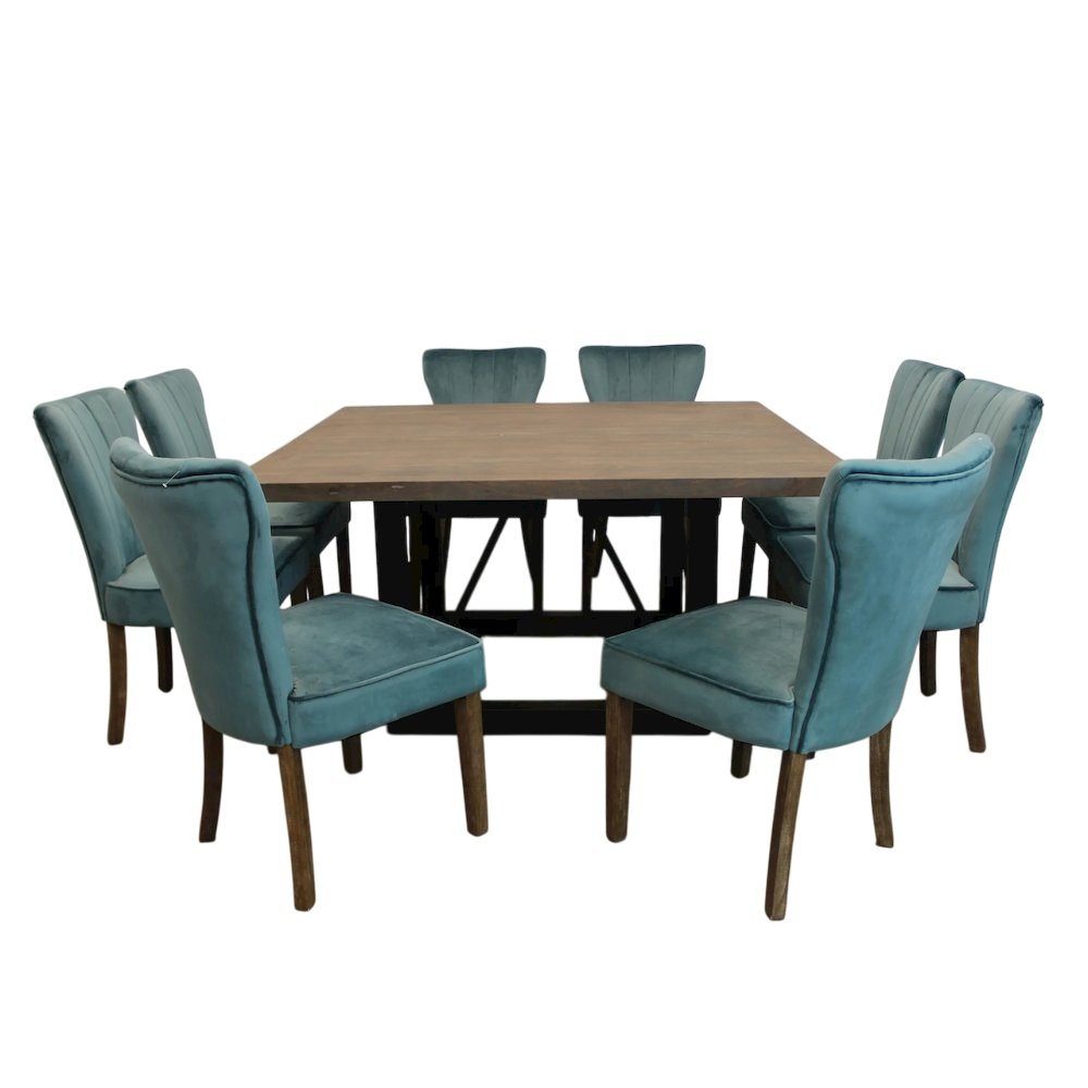 Felix Square 60" Dining Table with 4 sets of Cleo Side Chairs - Teal. Picture 1