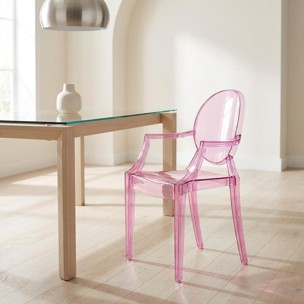 Acrylic Stackable Dining Armchair, Contoured Back, Pink. Picture 2