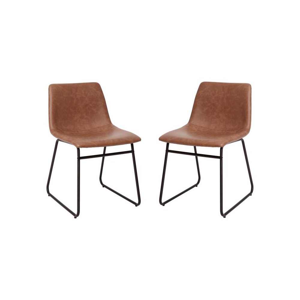 18 inch Dining Table Height Chair, Mid-Back Sled Base Dining Chair in Light Brown LeatherSoft with Black Frame, Set of 2. Picture 1