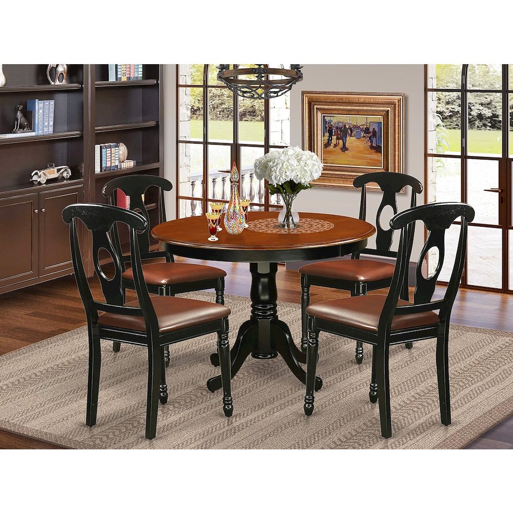 5  Pc  set  with  a  Round  Kitchen  Table  and  4  Leather  Dinette  Chairs  in  Linen  White. Picture 4