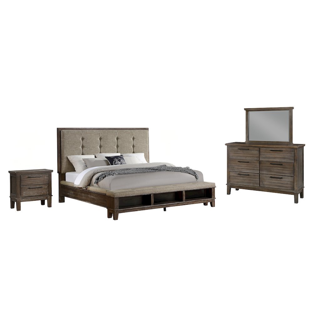 Cagney 4-Piece King Wood Bedroom Set with Nightstand in Brown. Picture 1