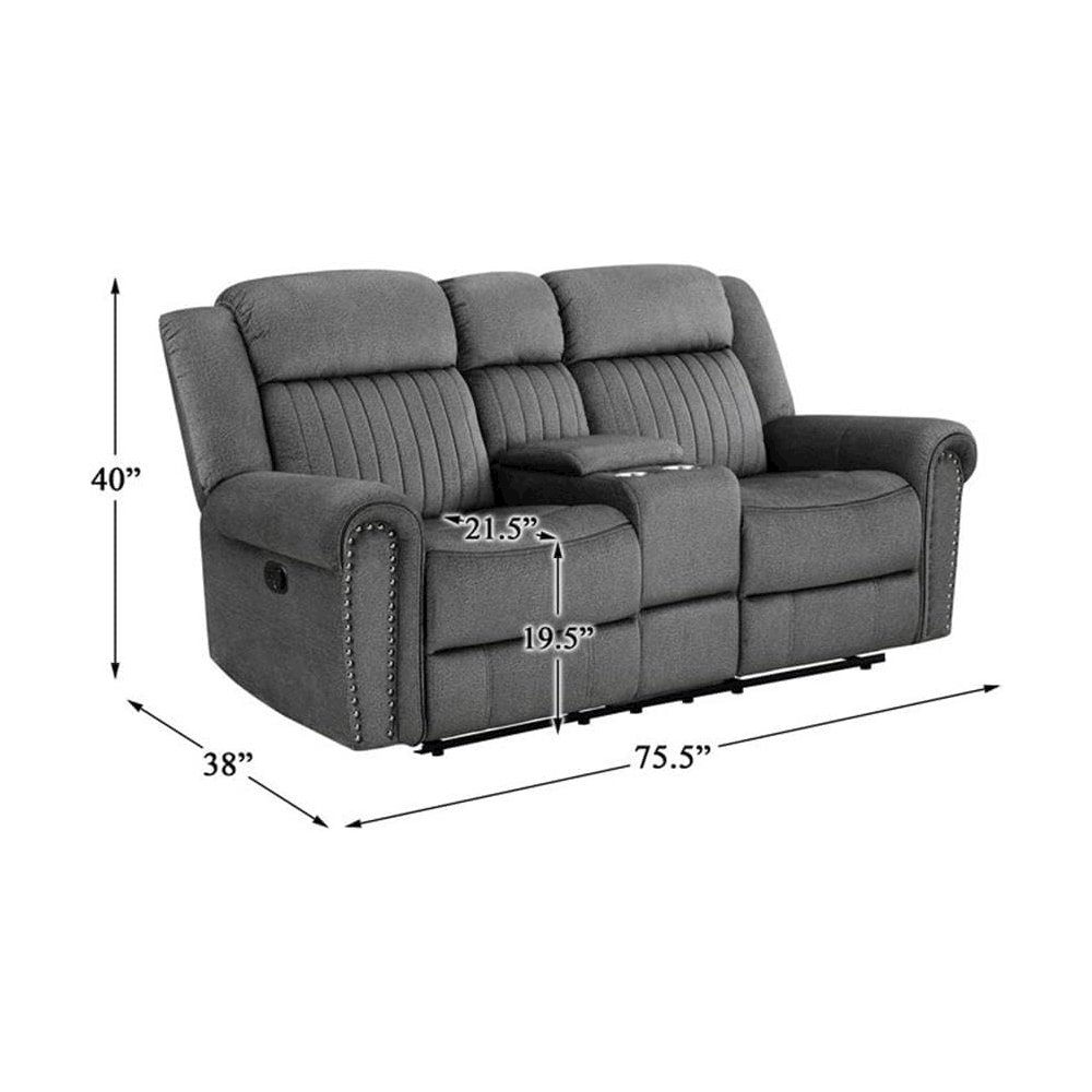 Brennen Microfiber Double Reclining Love Seat With Center Console In Charcoal. Picture 8