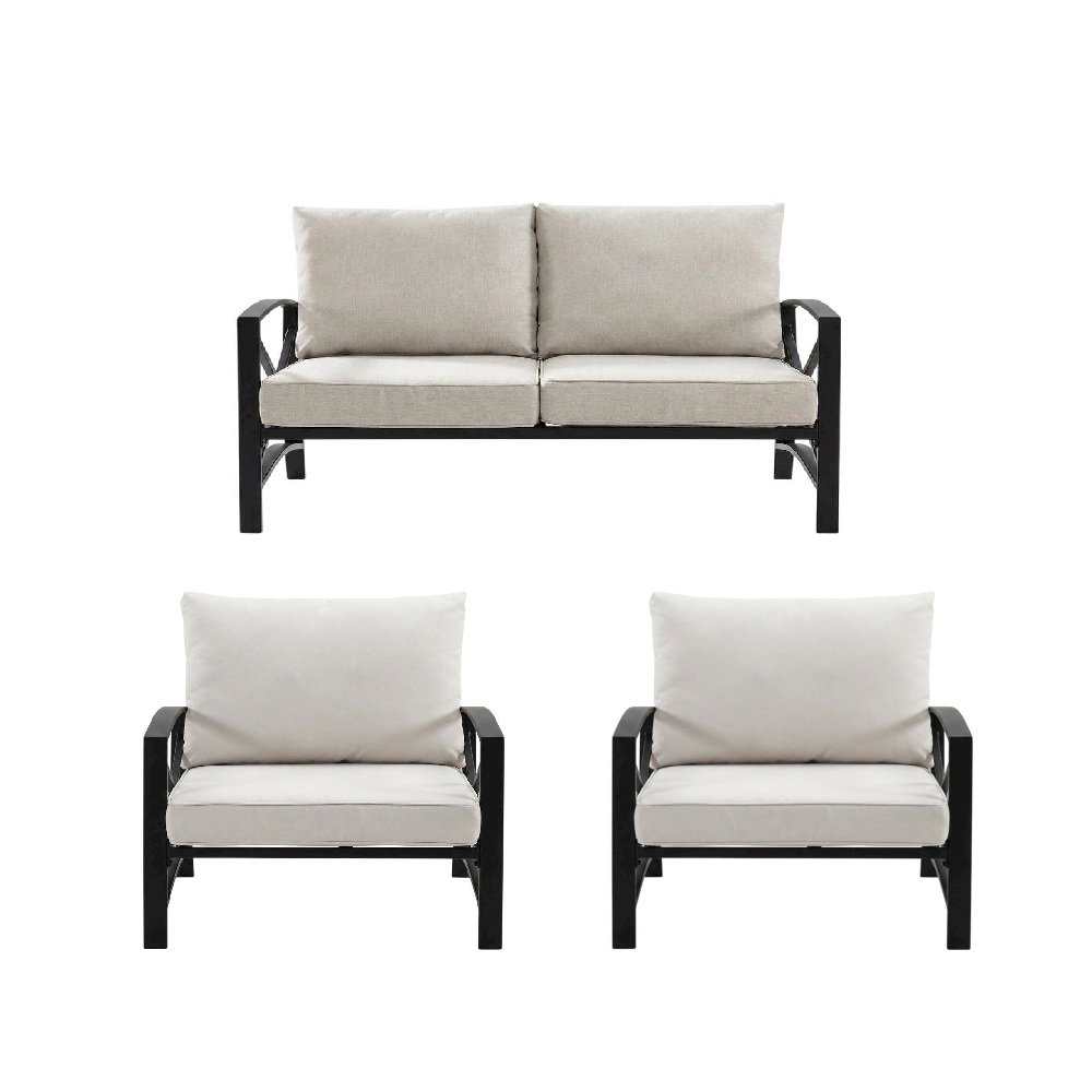 3-Piece Outdoor Patio Furniture Set with Loveseat and 2 Chairs in Bronze Finish. Picture 1