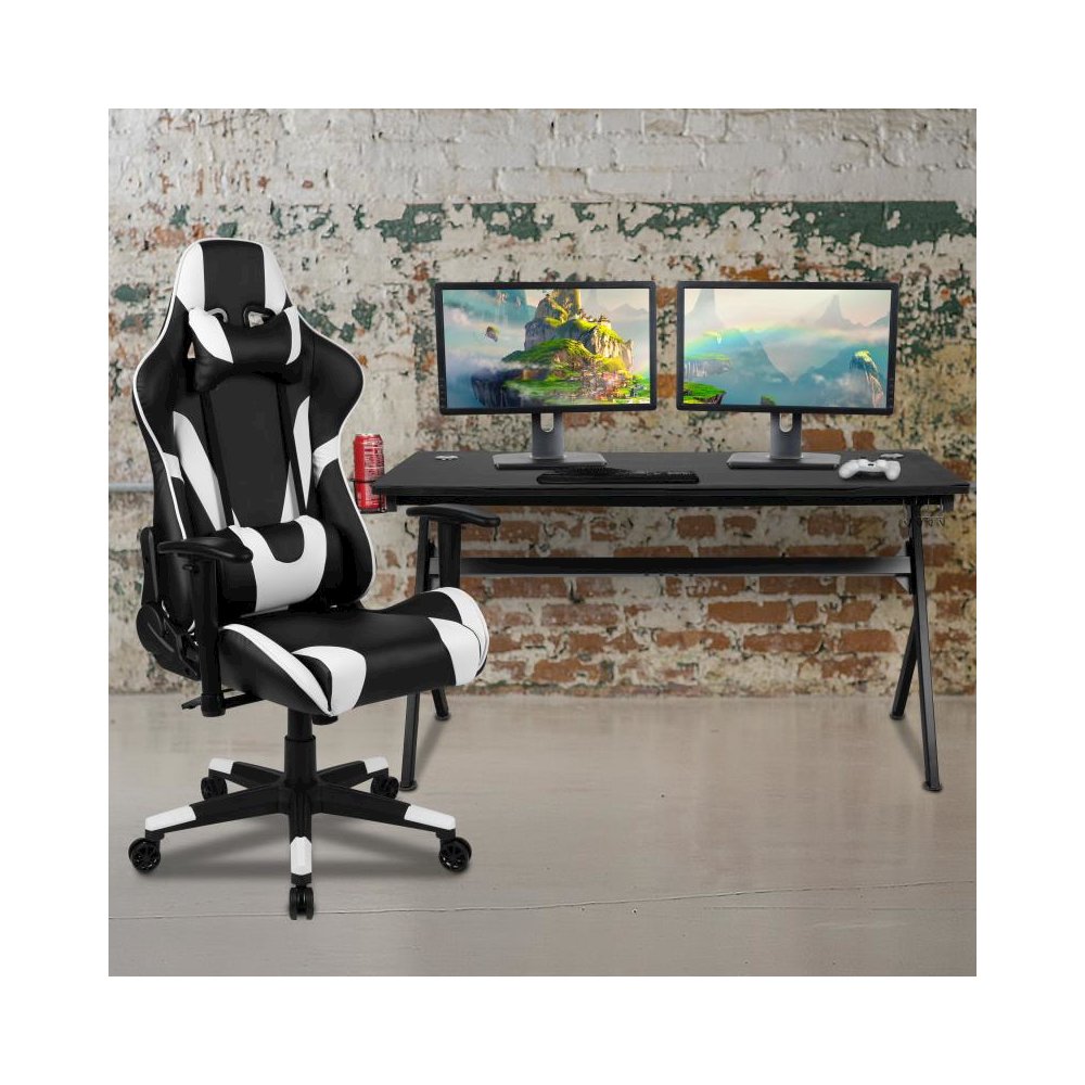 Gaming Desk and Black Reclining Gaming Chair Set /Cup Holder/Headphone Hook/Removable Mouse Pad Top - Wire Management. Picture 2