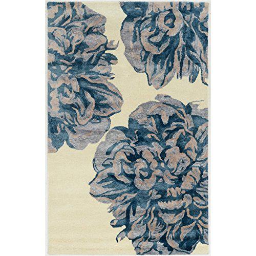 Aspire Wool Floral Ivory & Navy 5x8, Rug. Picture 1