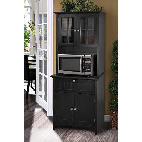 Buffet and Hutch with Framed Glass Doors and Drawer in Black. Picture 1