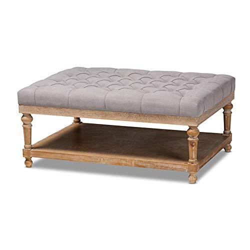 Baxton Studio Lindsey Modern and Rustic Grey Linen Fabric Upholstered and Greywashed Wood Cocktail Ottoman. Picture 1