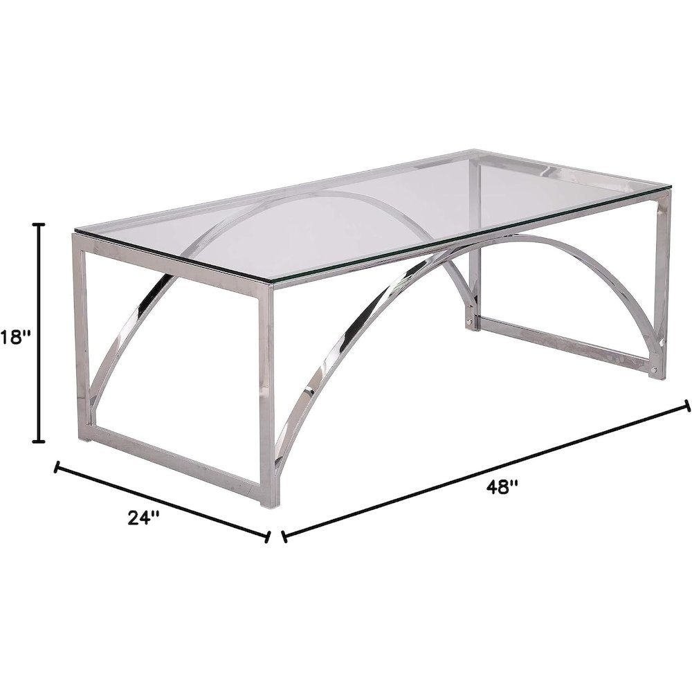 Glass Top Cocktail Table - Transitional Design, Chrome Metal and Glass. Picture 7
