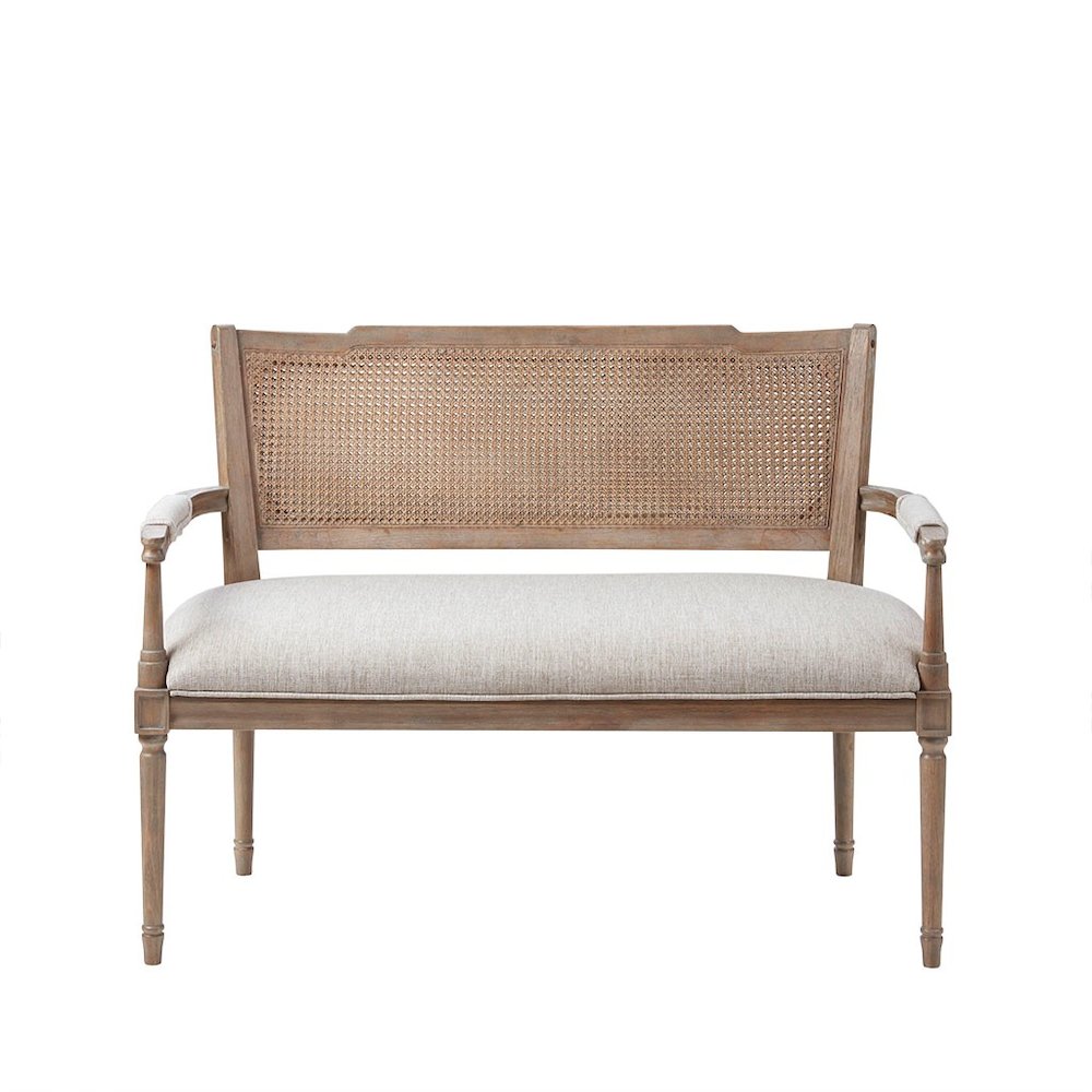 Madison Park Willshire Natural Rattan Settee With Padded Arm Rest Beige 47.25". Picture 1