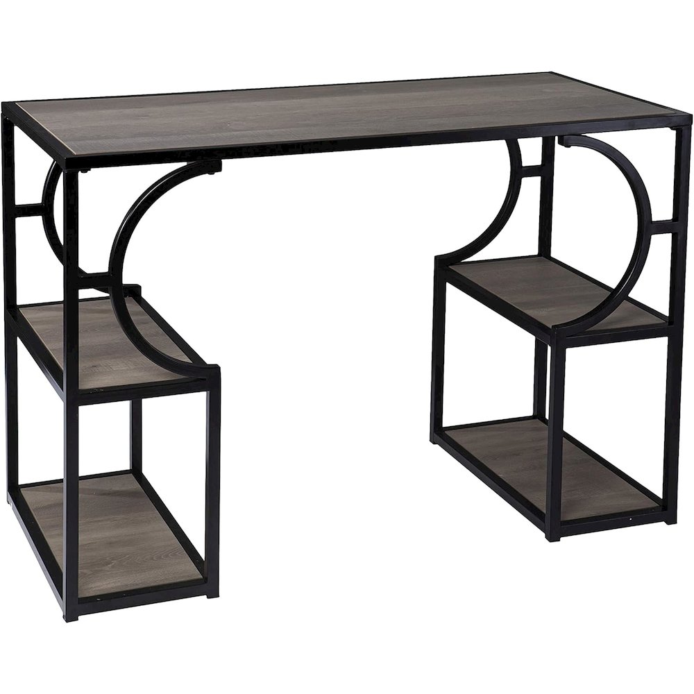 Tyberton Writing Desk with Storage - Transitional Design, Natural Iron and Wood. Picture 1