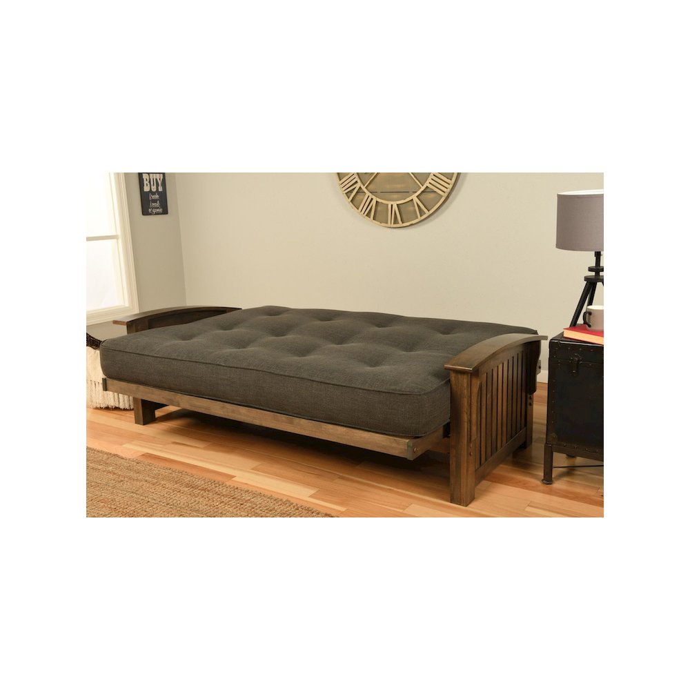 Washington Frame-Rustic Walnut Finish-Linen Charcoal Mattress. Picture 3