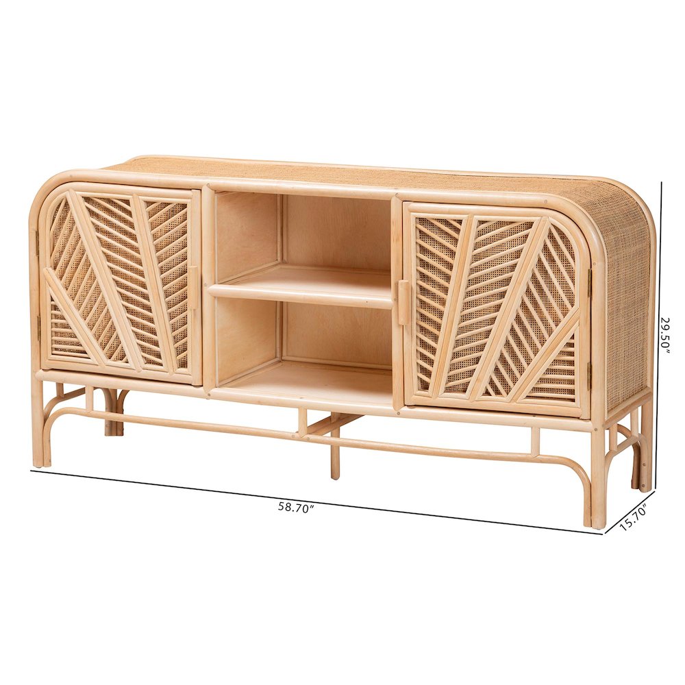 Carabella Bohemian Natural Rattan 2-Door Storage Cabinet. Picture 7