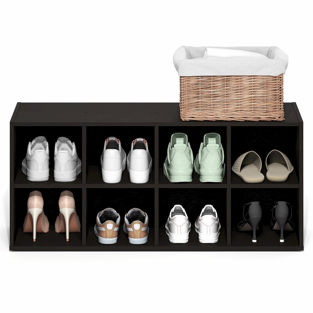 FANO Shoe Rack, 8-Cube Shoe Organizer, Stackable Shoe Storage, Black Dark Oak. Picture 3