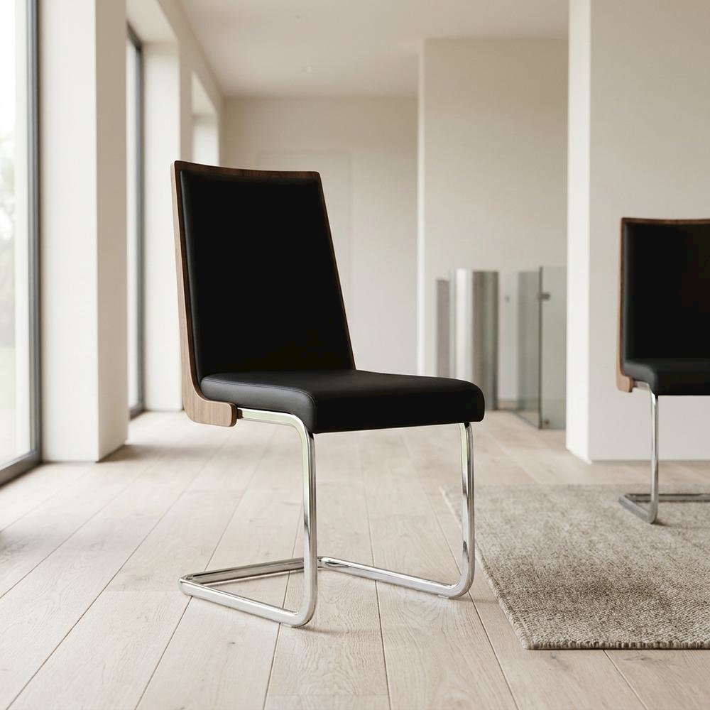 Modern Black and Walnut Dining Chairs with Cushioned Seating (Set of 2). Picture 2
