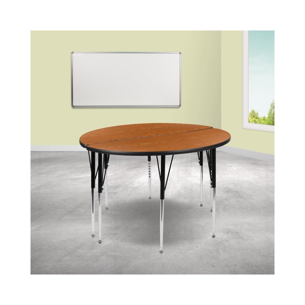 2 Piece 47.5" Circle Wave Flexible Oak Thermal Laminate Activity Table Set - Standard Height Adjustable Legs. Picture 2