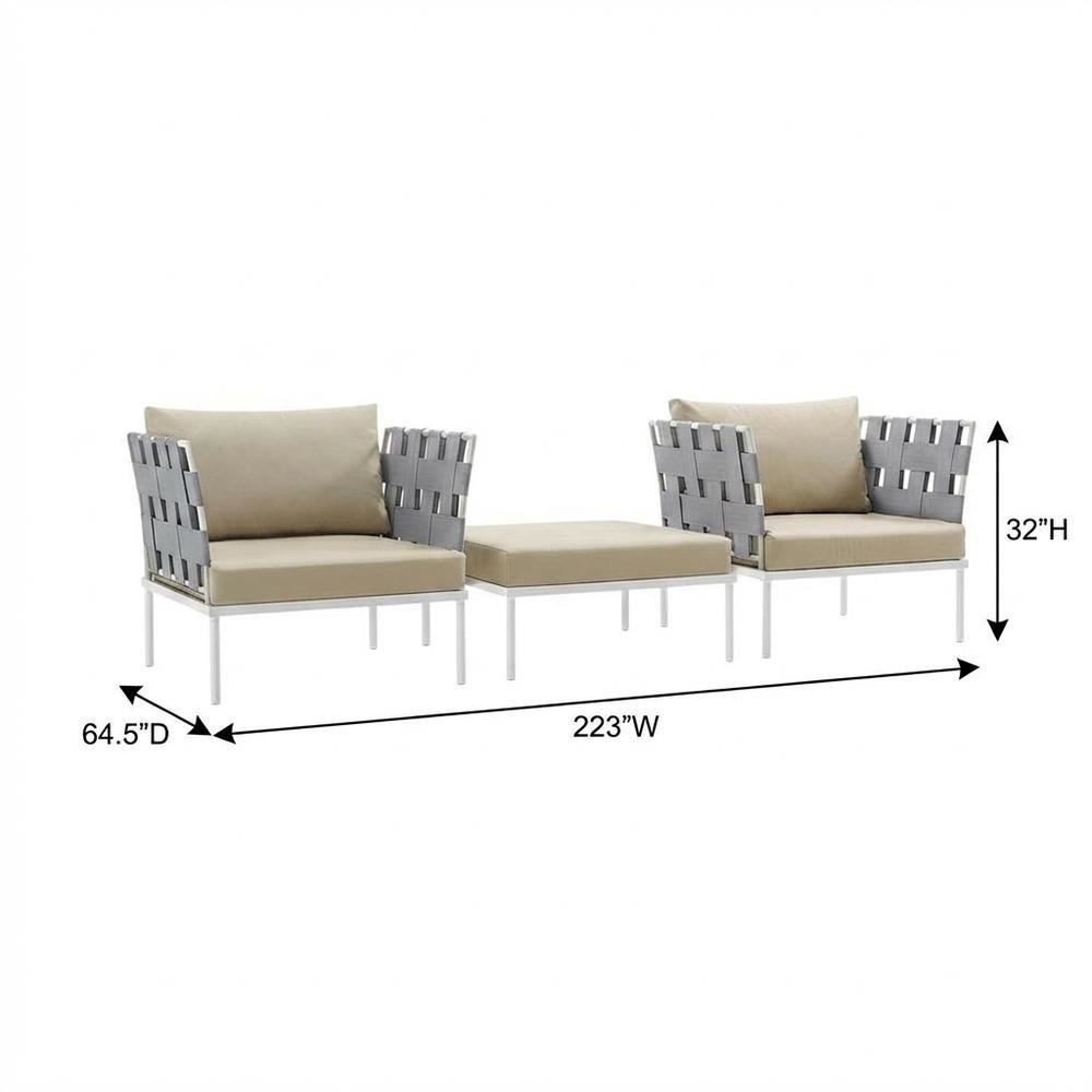 Outdoor Patio Aluminum Sectional Sofa Set With 3 Pieces, Durable Design. Picture 7