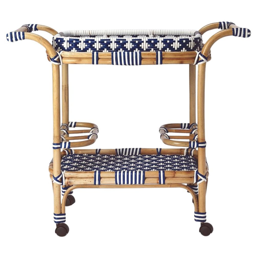 Blue Bar Cart - Small Home Bar & Serving Cart with Stylish Design. Picture 1
