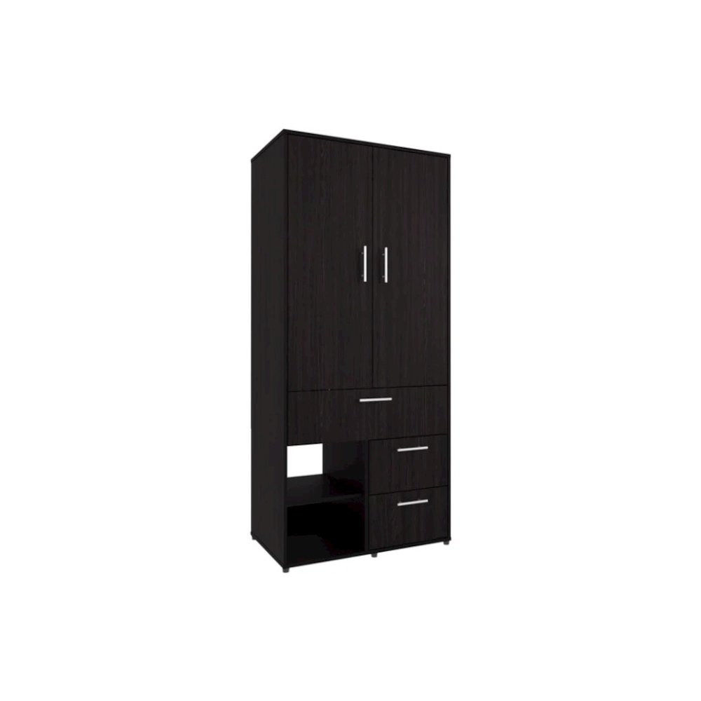 Alpine Armoire With Double Doors, Internal Shelves And Hanging Rod, Black. Picture 1