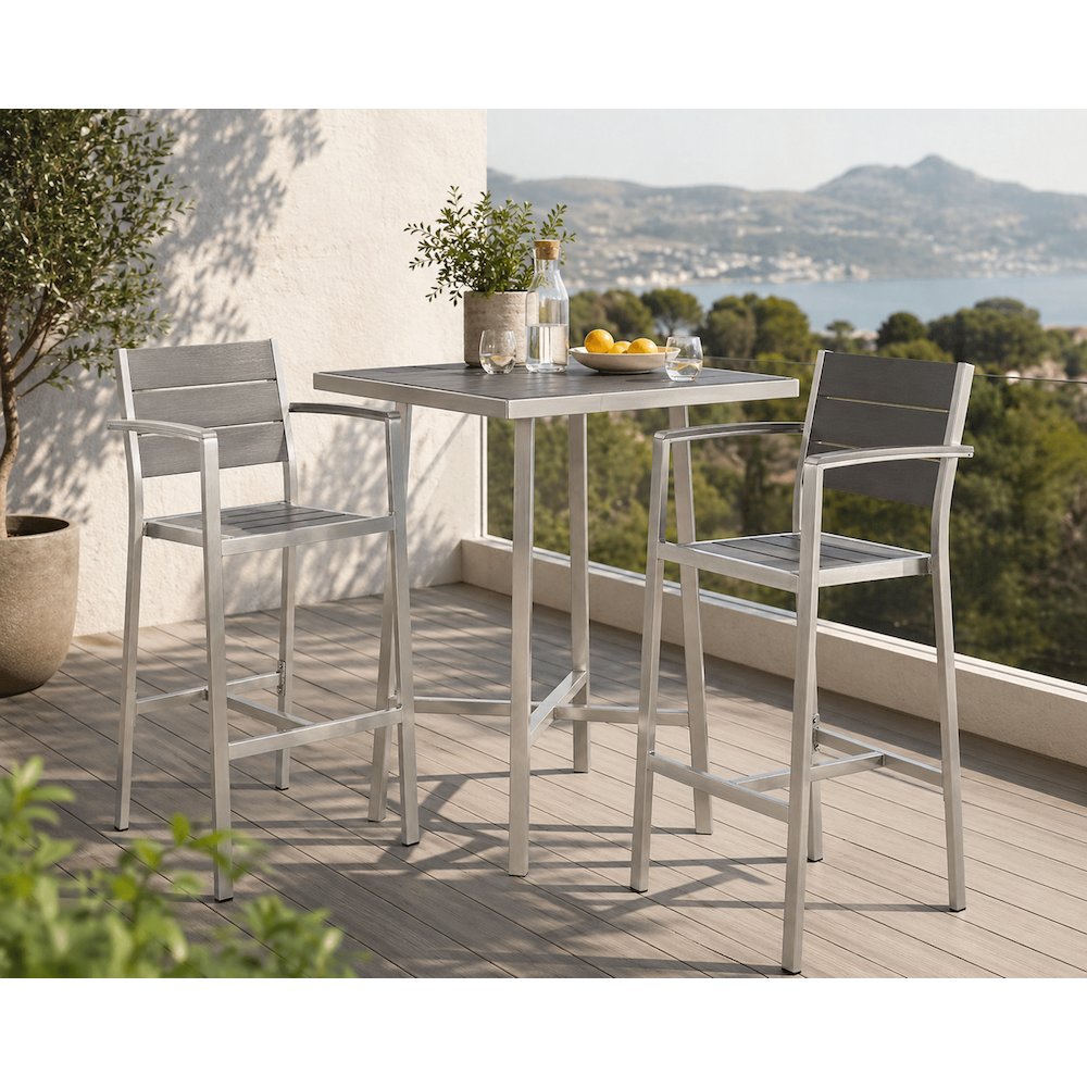 Aluminum Outdoor Bar Stool Set of 2 with Armrests and Comfortable Seating. Picture 4