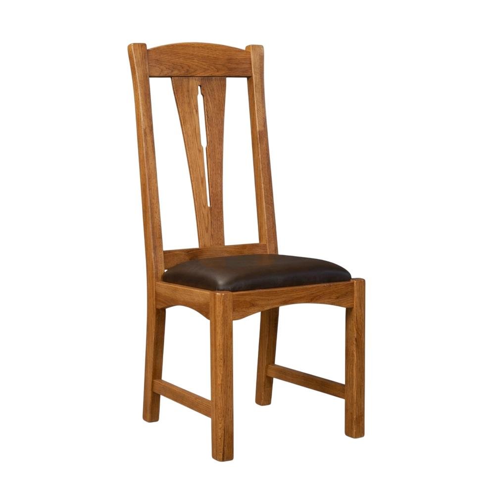 Set of 2 distressed amber wood side chairs with top grain leather seats. Picture 6