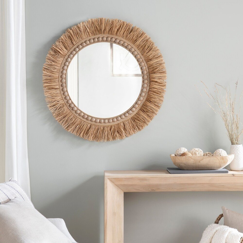 34" Round Rattan Mirror. Picture 2